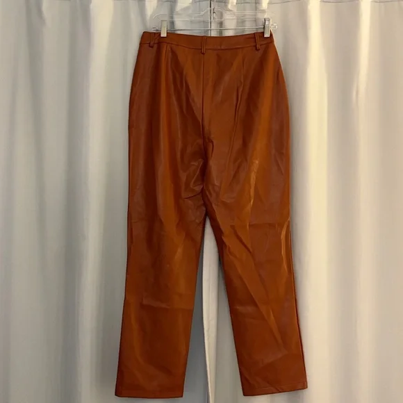 Lane 201 Bronzed Broadway Vegan Leather Pant Brown Straight Leg Split Hem, M - Picture 7 of 8